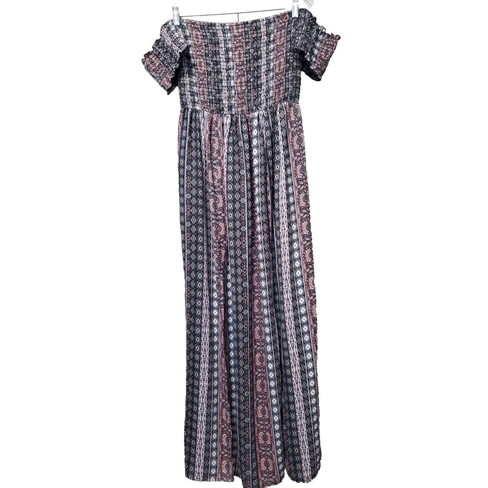Trixxi Off-Shoulder Smocked Bodice Front Slit Maxi Dress Size Medium